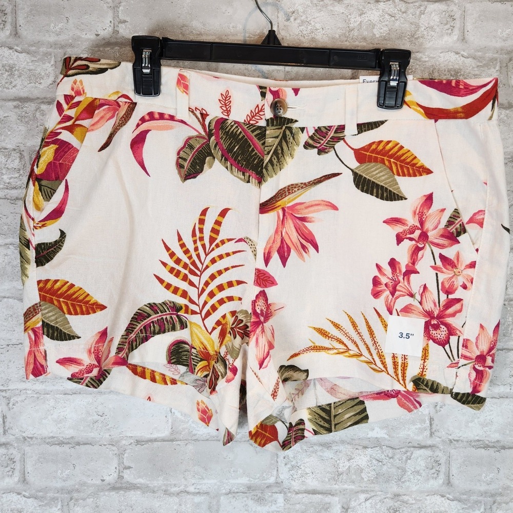 Old Navy Shorts Tropical Floral Linen Blend Mid Rise 14‎ NWT